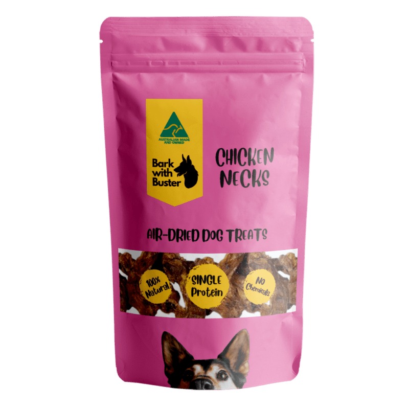 Chicken Necks For Dogs 🇦🇺 Looking for a natural and enriching treat that satisfies your dog's primal urges? Unleash the power of nature with Bark with Buster's Nutritious Chicken Neck Dog Treats! Made with 100% Australian, human-grade chicken, these air-dehydrated treats are a delicious and healthy way to keep your pup happy and engaged.