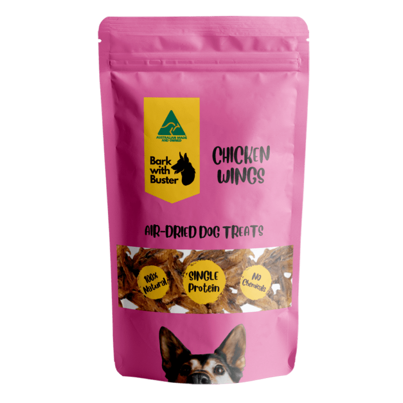 Chicken Wings Dog Treats Calling All Connoisseurs of Crunch: Bark with Buster's Clucking Good Chicken Wing Tip Dog Treats! 🇦🇺 Is your dog a discerning devourer with a nose for the finer things in life (like yesterday's discarded socks)? Then look no further than Bark with Buster's Clucking Good Chicken Wing Tip Treats! These bite-sized beauties are packed with flavour and texture, guaranteed to have your pup ditching the laundry basket and begging for more (in a cute, tail-wagging kind of way, of course).