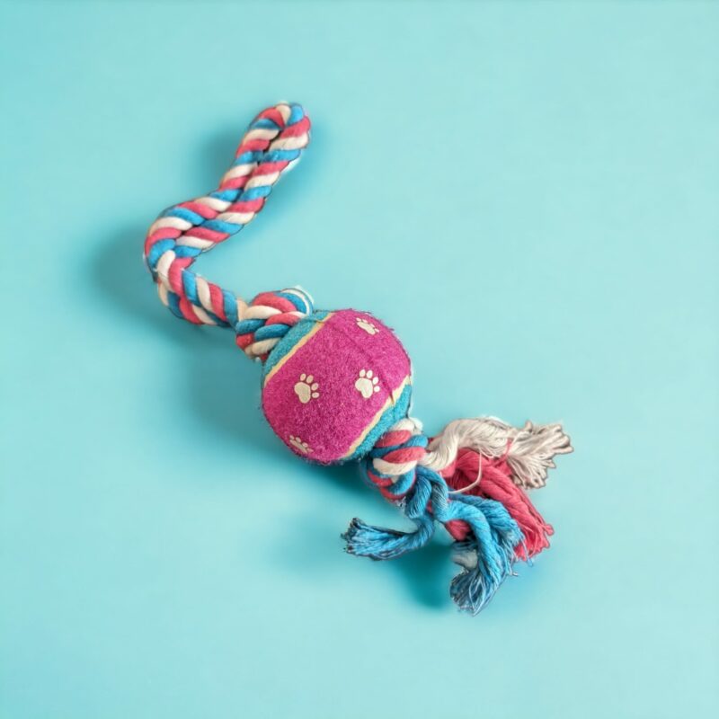 Rope Dog Tug Toy with Tennis Ball The Ultimate Rope Dog Tug Toy with Tennis Ball. Unleash the Tug-of-War Champion Within Your Dog. Say goodbye to boring walks and hello to tail-wagging playtime with the ultimate dog toy: the Rope Tug Toy with Tennis Ball!